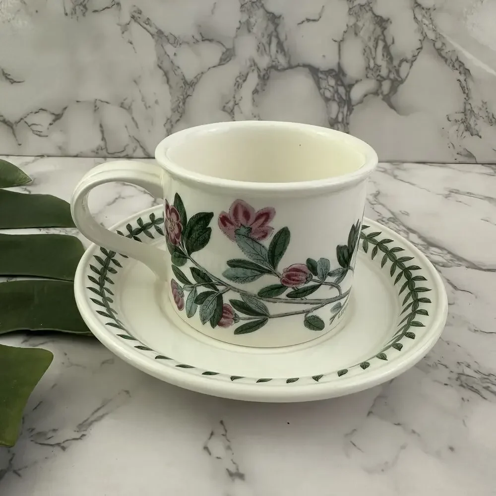 Portmeirion Botanic Garden Drum Tea Cup and Saucer Set Rhododendron Floral